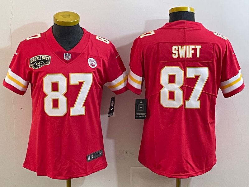 Women Kansas City Chiefs 87 Swift Red 2025 Nike Vapor Limited NFL Jersey style 2